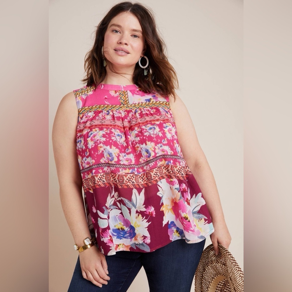 Vineet Bahl Vibrant Floral Sleeveless Blouse - Pink Multicolor - Picture 15 of 15
